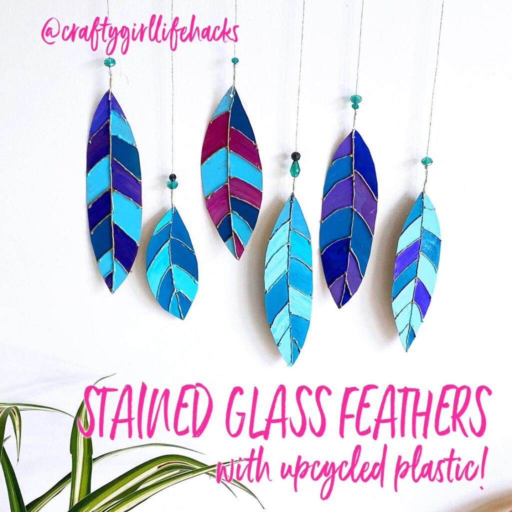 upcycled plastic stained glass feathers how to